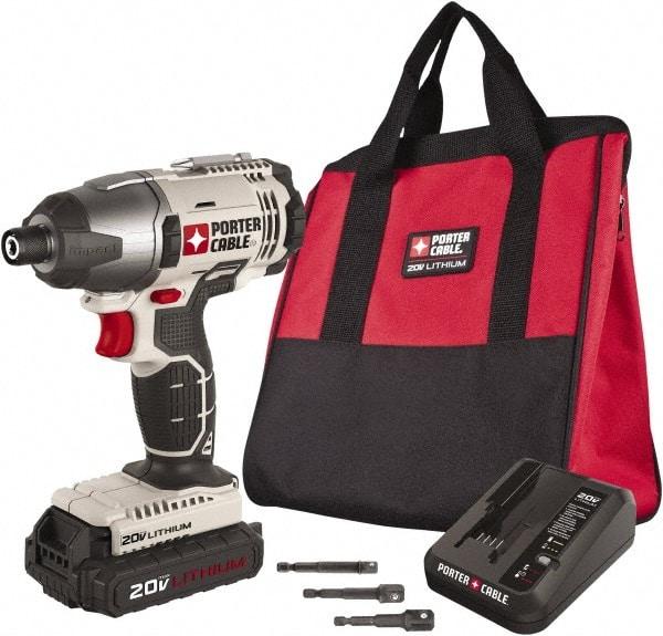 Porter-Cable - 20 Volt, 1/4" Drive, 1,450 In/Lb Torque, Cordless Impact Driver - Mid-Handle, 3000 RPM, 1 Battery Included - Americas Industrial Supply