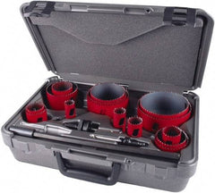 M.K. MORSE - 19 Piece, 3/4" to 4-1/2" Saw Diam, Industrial Hole Saw Kit - Bi-Metal, Toothed Edge, Pilot Drill Model No. MAPD301, Includes 5 Hole Saws - Americas Industrial Supply