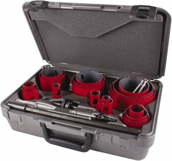 M.K. MORSE - 25 Piece, 3/4" to 4-3/4" Saw Diam, Contractor's Hole Saw Kit - Bi-Metal, Toothed Edge, Pilot Drill Model No. MAPD301, Includes 5 Hole Saws - Americas Industrial Supply