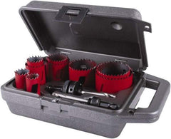 M.K. MORSE - 11 Piece, 3/4" to 2-1/2" Saw Diam, General Purpose Hole Saw Kit - Bi-Metal, Toothed Edge, Pilot Drill Model No. MAPD301, Includes 3 Hole Saws - Americas Industrial Supply