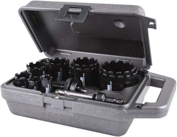 M.K. MORSE - 11 Piece, 3/4" to 2-1/2" Saw Diam, Hole Saw Kit - Carbide Grit, Gulleted Edge, Pilot Drill Model No. MAPD301, Includes 3 Hole Saws - Americas Industrial Supply