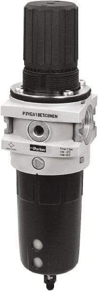 Parker - 1" NPT Port Heavy-Duty 1 Piece Filter/Regulator FRL Unit - Polypropylene Bowl, 465 SCFM, 254 Max psi, 13-1/2" High, Automatic Drain - Americas Industrial Supply