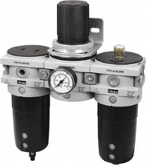 Parker - 3/4" NPT Port Heavy-Duty 3 Piece Filter-Regulator-Lubricator FRL Unit - Polypropylene Bowl, 340 SCFM, 254 Max psi, 13-1/2" High, Automatic Drain - Americas Industrial Supply