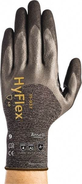 Ansell - Size XS (6), ANSI Cut Lvl A2, Abrasion Lvl 4, Nitrile/Polyurethane Coated HPPE Fiber Cut Resistant Gloves - 8.66" Long, Palm, Fingers & Knuckles Coated, Spandex & Dyneema/Nylon Lining, Knit Wrist, Gray/Black, Paired - Americas Industrial Supply