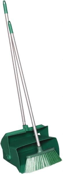 Remco - 14" Wide x 7-1/8" Deep x 47-1/2" High Upright Dustpan with Broom - Plastic Body, 37" Aluminum Handle, Green - Americas Industrial Supply