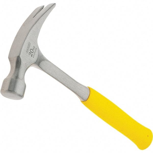 Stanley - 20 oz Head, Curved Claw Hammer - 12.91" OAL, Steel Head, 1.1" Face Diam, Smooth Face, Steel Handle with Grip - Americas Industrial Supply