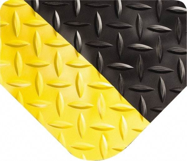 Wearwell - 10' Long x 2' Wide, Dry Environment, Anti-Fatigue Matting - Black with Yellow Borders, Vinyl with Urethane Sponge Base, Beveled on All 4 Sides - Americas Industrial Supply