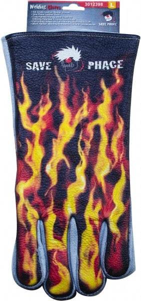 Save Phace - Size L Cotton Lined Leather Heat Resistant Glove - 14" OAL, Band Cuff, Wing Thumb, For General Welding - Americas Industrial Supply