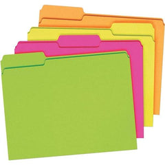 Pendaflex - 9-1/2 x 11-5/8", Letter Size, Assorted Glow, File Folders with Top Tab - 11 Point Stock, Assorted Tab Cut Location - Americas Industrial Supply