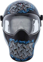 Save Phace - 11" Window Width x 3-3/4" Window Height, Fixed Shade Lens, Fixed Front Welding Helmet - Grey/Black/Blue, Nylon Clear Lens - Americas Industrial Supply