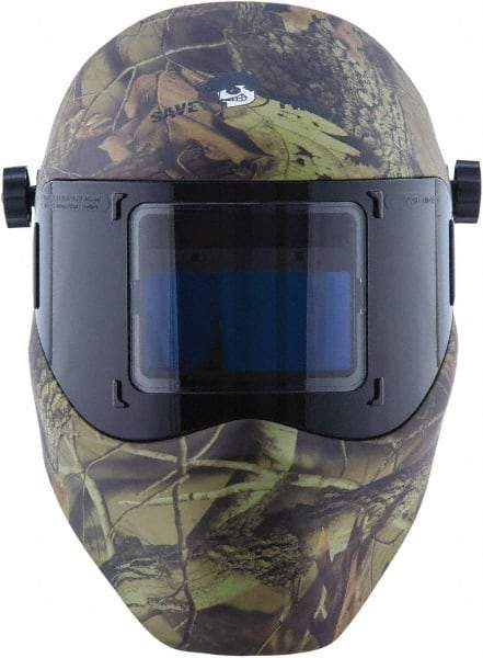 Save Phace - 3.82" Window Width x 1.85" Window Height, 4, 9 to 13 Shade Auto-Darkening Lens, Fixed Front Welding Helmet - Camouflage, Nylon Green Lens - Americas Industrial Supply