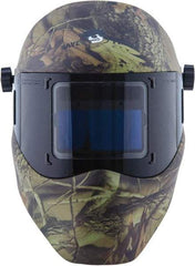 Save Phace - 3.82" Window Width x 1.85" Window Height, 4, 9 to 13 Shade Auto-Darkening Lens, Fixed Front Welding Helmet - Camouflage, Nylon Green Lens - Americas Industrial Supply