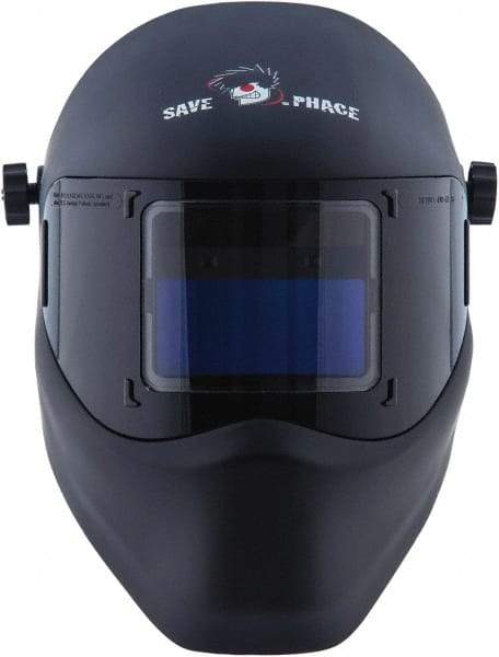 Save Phace - 3.82" Window Width x 1.85" Window Height, 4, 9 to 13 Shade Auto-Darkening Lens, Fixed Front Welding Helmet - Black, Nylon Green Lens - Americas Industrial Supply