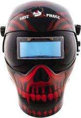 Save Phace - 3.74" Window Width x 1.38" Window Height, 4, 9 to 13 Shade Auto-Darkening Lens, Fixed Front Welding Helmet - Black/Red, Nylon Green Lens - Americas Industrial Supply