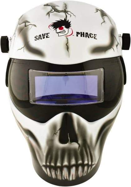 Save Phace - 3.62" Window Width x 1.42" Window Height, 3 to 10 Shade Auto-Darkening Lens, Fixed Front Welding Helmet - Black/White/Gray, Nylon Green Lens - Americas Industrial Supply