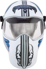 Save Phace - 11" Window Width x 3-3/4" Window Height, 10 Shade Fixed Shade Lens, Fixed Front Welding Helmet - White/Blue/Grey, Nylon Green Lens - Americas Industrial Supply