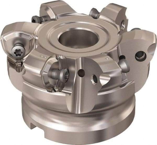 Seco - 6 Inserts, 48.8mm Cutter Diam, 1.8mm Max Depth of Cut, Indexable High-Feed Face Mill - 3/4" Arbor Hole Diam, 8.15mm Keyway Width, 40mm High, R220.21 Toolholder, 218.21-230 Inserts, Series High Feed 6 - Americas Industrial Supply