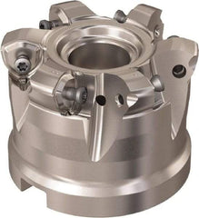 Seco - 6 Inserts, 51.3mm Cutter Diam, 1.8mm Max Depth of Cut, Indexable High-Feed Face Mill - 27mm Arbor Hole Diam, 12.4mm Keyway Width, 50mm High, R220.21 Toolholder, 218.21-230 Inserts, Series High Feed 6 - Americas Industrial Supply