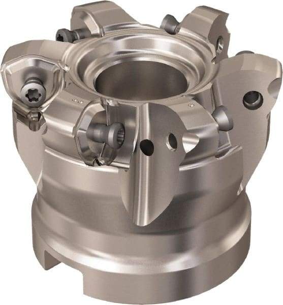 Seco - 6 Inserts, 48.3mm Cutter Diam, 1.8mm Max Depth of Cut, Indexable High-Feed Face Mill - 27mm Arbor Hole Diam, 12.4mm Keyway Width, 50mm High, R220.21 Toolholder, 218.21-230 Inserts, Series High Feed 6 - Americas Industrial Supply