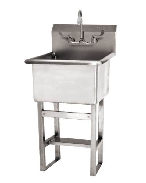 SANI-LAV - 24" Long x 24" Wide Inside, 1 Compartment, Grade 304 Stainless Steel Utility Sink AC Sensor - 14 Gauge, 27" Long x 27-1/2" Wide x 48" High Outside, 12" Deep - Americas Industrial Supply