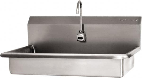 SANI-LAV - 27" Long x 16-1/2" Wide Inside, 1 Compartment, Grade 304 Stainless Steel (2) Person ADA Wash-Station with Electronic Faucet - 16 Gauge, 30" Long x 20" Wide x 21-1/2" High Outside, 5-1/2" Deep - Americas Industrial Supply