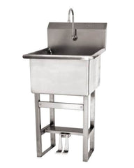 SANI-LAV - 24" Long x 24" Wide Inside, 1 Compartment, Grade 304 Stainless Steel Utility Sink Manual Faucet - 14 Gauge, 27" Long x 27-1/2" Wide x 48" High Outside, 12" Deep - Americas Industrial Supply