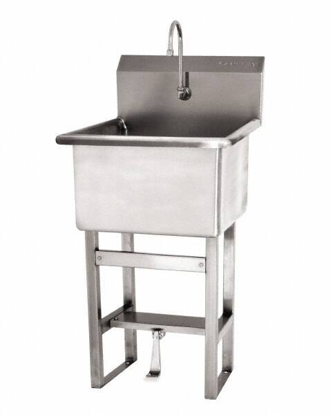 SANI-LAV - 24" Long x 24" Wide Inside, 1 Compartment, Grade 304 Stainless Steel Utility Sink Double Foot Pedal Valve - 14 Gauge, 27" Long x 27-1/2" Wide x 48" High Outside, 12" Deep - Americas Industrial Supply