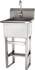 SANI-LAV - 18" Long x 18" Wide Inside, 1 Compartment, Grade 304 Stainless Steel Utility Sink Single Foot Pedal Valve - 14 Gauge, 21" Long x 20-1/2" Wide x 48" High Outside, 12" Deep - Americas Industrial Supply