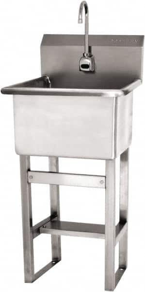 SANI-LAV - 18" Long x 18" Wide Inside, 1 Compartment, Grade 304 Stainless Steel Utility Sink - 14 Gauge, 21" Long x 20-1/2" Wide x 48" High Outside, 12" Deep - Americas Industrial Supply