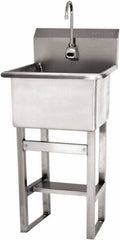 SANI-LAV - 18" Long x 18" Wide Inside, 1 Compartment, Grade 304 Stainless Steel Utility Sink Battery Sensor - 14 Gauge, 21" Long x 20-1/2" Wide x 48" High Outside, 12" Deep - Americas Industrial Supply