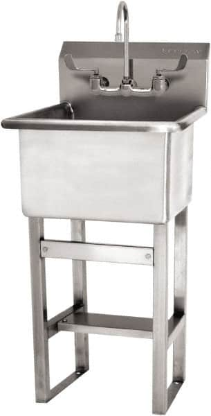 SANI-LAV - 18" Long x 18" Wide Inside, 1 Compartment, Grade 304 Stainless Steel Utility Sink Manual Faucet - 14 Gauge, 21" Long x 20-1/2" Wide x 48" High Outside, 12" Deep - Americas Industrial Supply