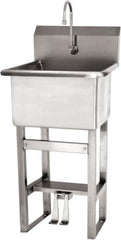 SANI-LAV - 18" Long x 18" Wide Inside, 1 Compartment, Grade 304 Stainless Steel Utility Sink Double Foot Pedal Valve - 14 Gauge, 21" Long x 20-1/2" Wide x 48" High Outside, 12" Deep - Americas Industrial Supply