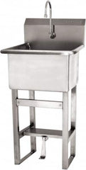 SANI-LAV - 18" Long x 18" Wide Inside, 1 Compartment, Grade 304 Stainless Steel Utility Sink Single Foot Pedal Valve - 14 Gauge, 21" Long x 20-1/2" Wide x 48" High Outside, 12" Deep - Americas Industrial Supply