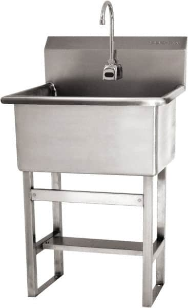 SANI-LAV - 22" Long x 16" Wide Inside, 1 Compartment, Grade 304 Stainless Steel Floor Mount Scrub Sink AC Sensor - 14 Gauge, 25" Long x 19-1/2" Wide x 46-1/2" High Outside, 10-1/2" Deep - Americas Industrial Supply