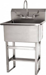 SANI-LAV - 22" Long x 16" Wide Inside, 1 Compartment, Grade 304 Stainless Steel Hand Sink Floor Mount Manual Faucet - 14 Gauge, 25" Long x 19-1/2" Wide x 46-1/2" High Outside, 10-1/2" Deep - Americas Industrial Supply