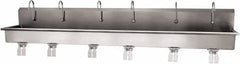 SANI-LAV - 117" Long x 16-1/2" Wide Inside, 1 Compartment, Grade 304 Stainless Steel (6) Person Wash-Station with Double Foot Valves - 16 Gauge, 120" Long x 20" Wide x 18" High Outside, 8" Deep - Americas Industrial Supply