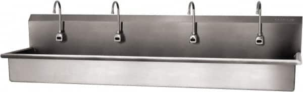 SANI-LAV - 77" Long x 16-1/2" Wide Inside, 1 Compartment, Grade 304 Stainless Steel (4) Person Wash-Station with Electronic Faucet - 16 Gauge, 80" Long x 20" Wide x 18" High Outside, 8" Deep - Americas Industrial Supply