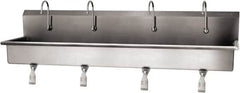 SANI-LAV - 77" Long x 16-1/2" Wide Inside, 1 Compartment, Grade 304 Stainless Steel (4) Person Wash-Station with Single Foot Valves - 16 Gauge, 80" Long x 20" Wide x 18" High Outside, 8" Deep - Americas Industrial Supply