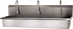 SANI-LAV - 57" Long x 16-1/2" Wide Inside, 1 Compartment, Grade 304 Stainless Steel (3) Person Wash-Station with Electronic Faucet - 16 Gauge, 60" Long x 20" Wide x 18" High Outside, 8" Deep - Americas Industrial Supply