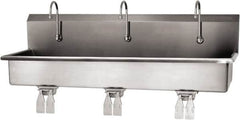 SANI-LAV - 57" Long x 16-1/2" Wide Inside, 1 Compartment, Grade 304 Stainless Steel (3) Person Wash-Station with Double Foot Valves - 16 Gauge, 60" Long x 20" Wide x 18" High Outside, 8" Deep - Americas Industrial Supply