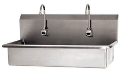 SANI-LAV - 37" Long x 16-1/2" Wide Inside, 1 Compartment, Grade 304 Stainless Steel (2) Person Wash-Station with Electronic Faucet - 16 Gauge, 40" Long x 20" Wide x 18" High Outside, 8" Deep - Americas Industrial Supply