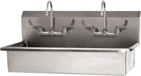 SANI-LAV - 37" Long x 16-1/2" Wide Inside, 1 Compartment, Grade 304 Stainless Steel (2) Person Wash-Station with Manual Faucet - 16 Gauge, 40" Long x 20" Wide x 18" High Outside, 8" Deep - Americas Industrial Supply