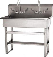 SANI-LAV - 37" Long x 16-1/2" Wide Inside, 1 Compartment, Grade 304 Stainless Steel (3) Person Wash-Station with Manual Faucet - 16 Gauge, 40" Long x 20" Wide x 45" High Outside, 8" Deep - Americas Industrial Supply