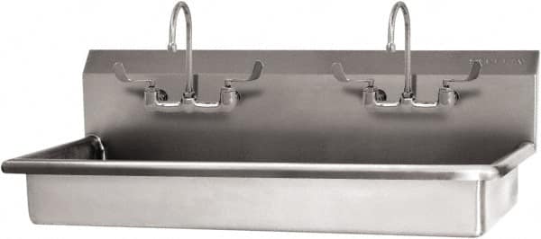 SANI-LAV - 45" Long x 16-1/2" Wide Inside, 1 Compartment, Grade 304 Stainless Steel (3) Person ADA Wash-Station with Manual Faucet - 16 Gauge, 48" Long x 20" Wide x 21-1/2" High Outside, 5-1/2" Deep - Americas Industrial Supply