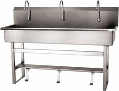 SANI-LAV - 57" Long x 16-1/2" Wide Inside, 1 Compartment, Grade 304 Stainless Steel (4) Person Wash-Station with Single Foot Valves - 16 Gauge, 60" Long x 20" Wide x 45" High Outside, 8" Deep - Americas Industrial Supply