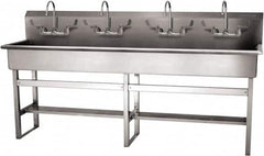 SANI-LAV - 77" Long x 16-1/2" Wide Inside, 1 Compartment, Grade 304 Stainless Steel (5) Person Wash-Station with Manual Faucet - 16 Gauge, 80" Long x 20" Wide x 45" High Outside, 8" Deep - Americas Industrial Supply