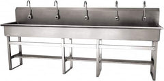 SANI-LAV - 97" Long x 16-1/2" Wide Inside, 1 Compartment, Grade 304 Stainless Steel (5) Person Wash-Station with Electronic Faucet - 16 Gauge, 100" Long x 20" Wide x 45" High Outside, 8" Deep - Americas Industrial Supply