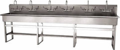 SANI-LAV - 117" Long x 16-1/2" Wide Inside, 1 Compartment, Grade 304 Stainless Steel (6) Person Wash-Station with Manual Faucet - 16 Gauge, 120" Long x 20" Wide x 45" High Outside, 8" Deep - Americas Industrial Supply