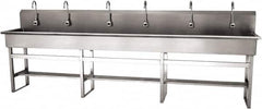 SANI-LAV - 117" Long x 16-1/2" Wide Inside, 1 Compartment, Grade 304 Stainless Steel (6) Person Wash-Station with Electronic Faucet - 16 Gauge, 120" Long x 20" Wide x 45" High Outside, 8" Deep - Americas Industrial Supply