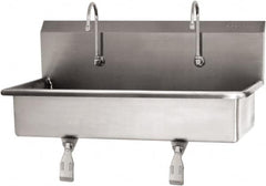 SANI-LAV - 37" Long x 16-1/2" Wide Inside, 1 Compartment, Grade 304 Stainless Steel (2) Person Wash-Station with Single Foot Valves - 16 Gauge, 40" Long x 20" Wide x 18" High Outside, 8" Deep - Americas Industrial Supply